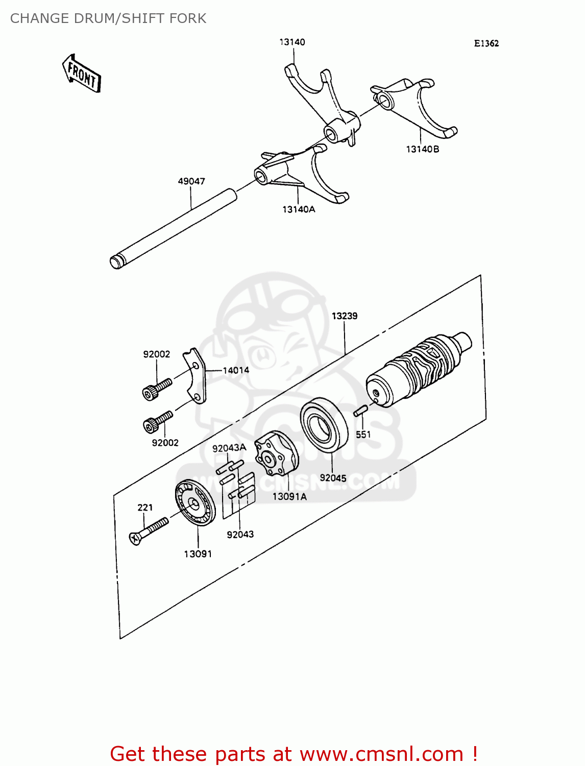 CHANGE DRUM/SHIFT FORK ZX1100C1 ZZR1100 1990 EUROPE UK FR FG GR IT NR SD SP ST