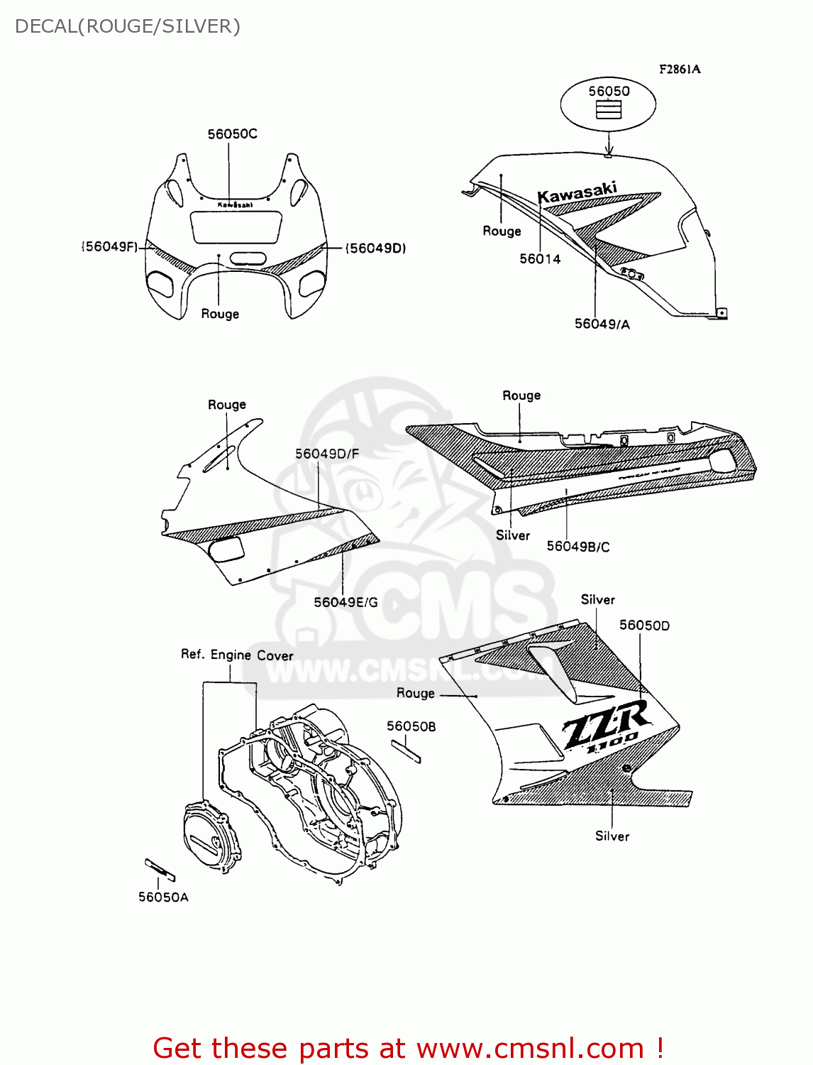 DECAL(ROUGE/SILVER) ZX1100C1 ZZR1100 1990 EUROPE UK FR FG GR IT NR SD SP ST