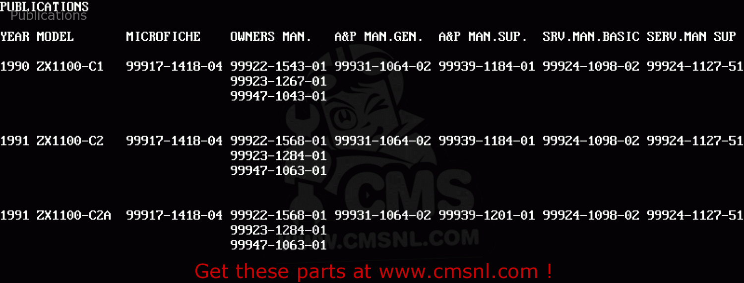 Publications ZX1100C1 ZZR1100 1990 EUROPE UK FR FG GR IT NR SD SP ST