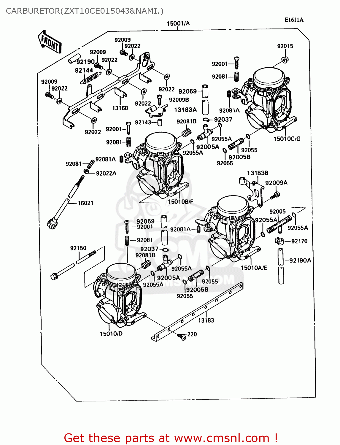 CARBURETOR(ZXT10CE015043&NAMI.) ZX1100C2 ZX11 1991 USA CALIFORNIA CANADA