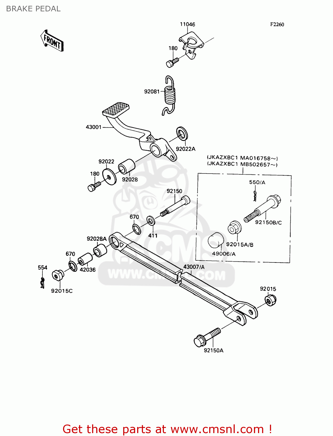 BRAKE PEDAL ZX1100C2 ZX11 1991 USA CALIFORNIA CANADA