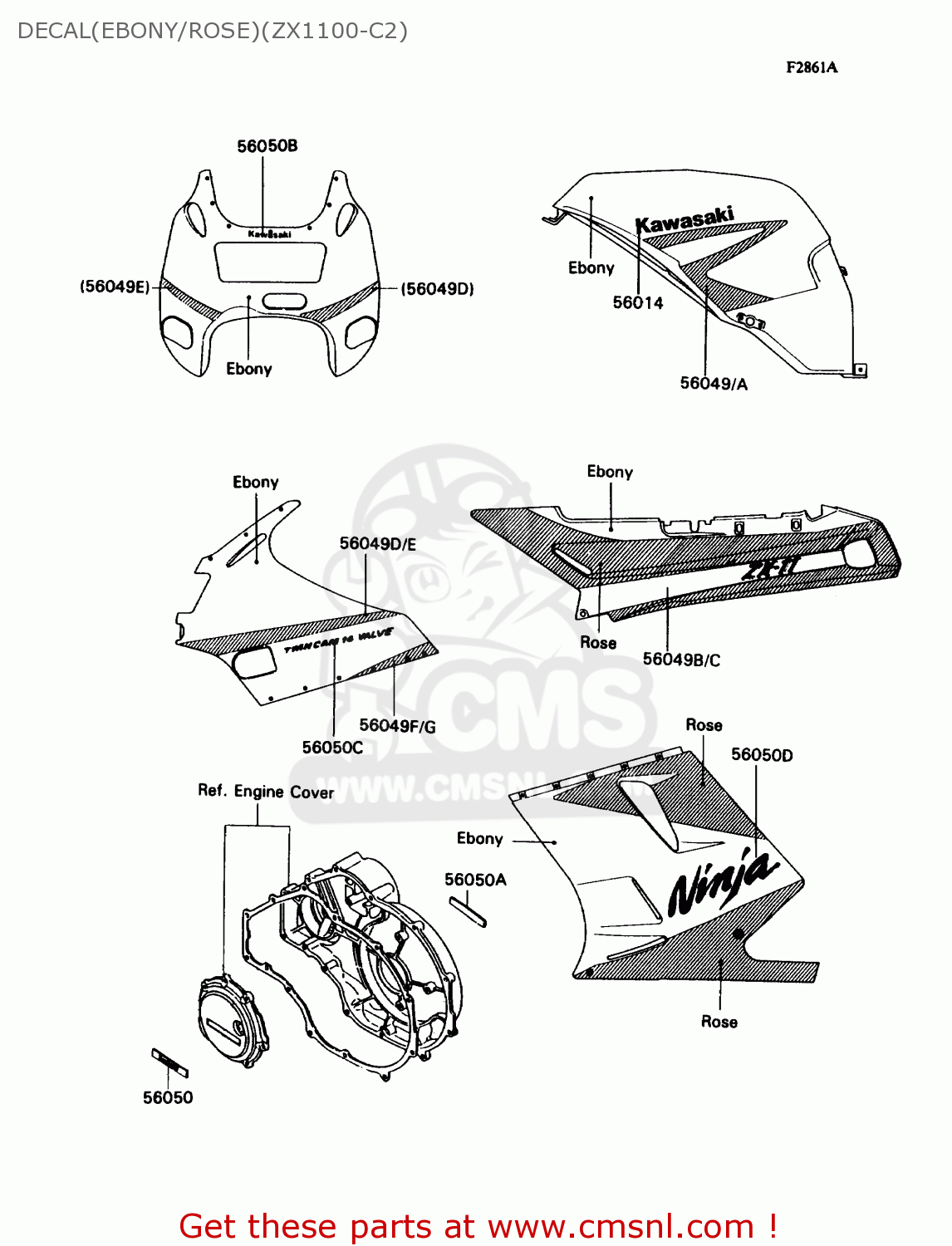 DECAL(EBONY/ROSE)(ZX1100-C2) ZX1100C2 ZX11 1991 USA CALIFORNIA CANADA