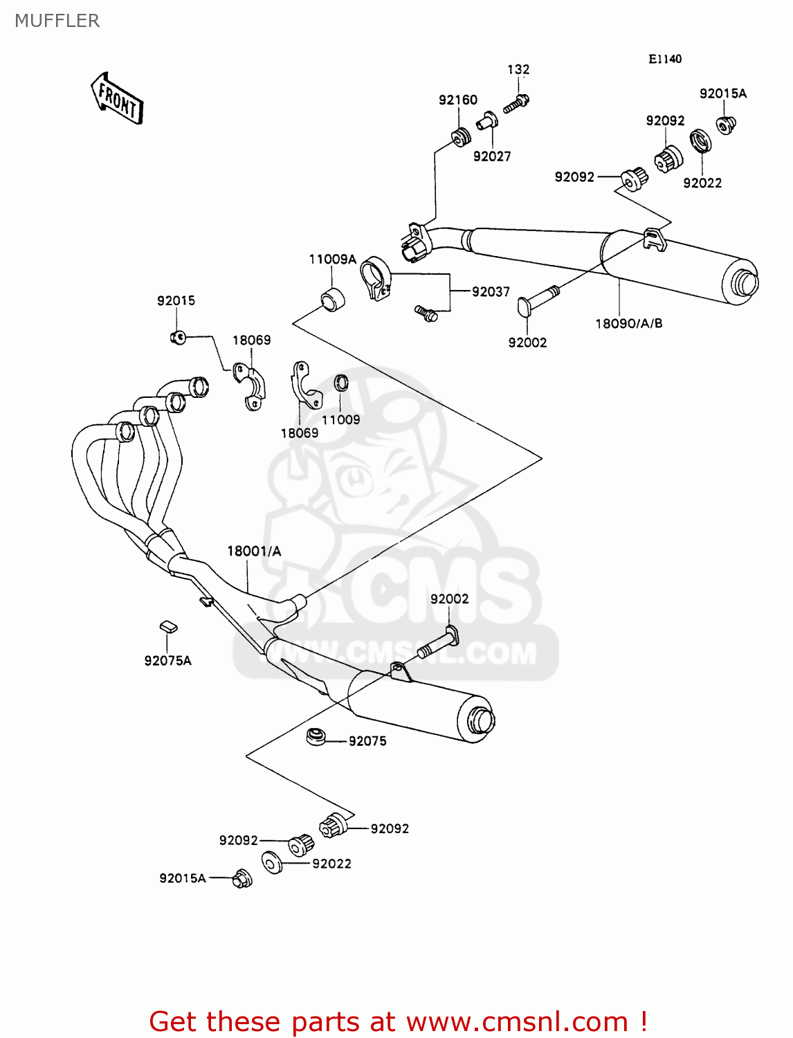 MUFFLER ZX1100C2 ZZR1100 1991 EUROPE UK FR FG GR IT NR SD SP ST