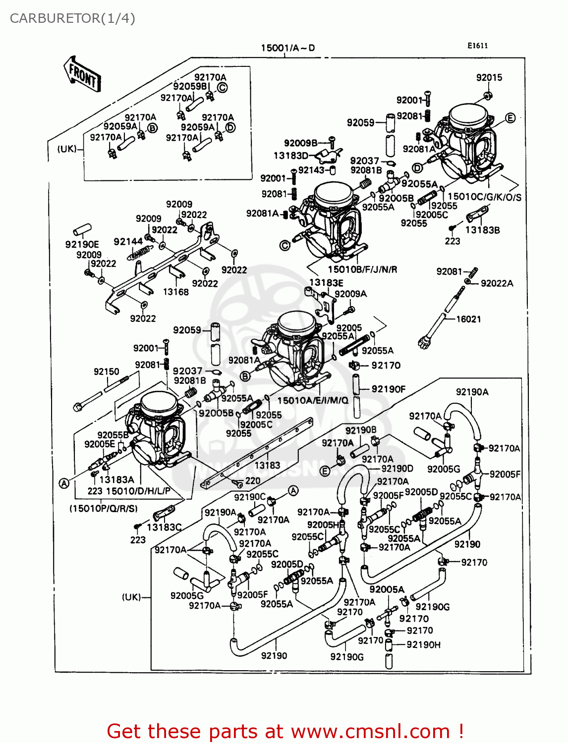 CARBURETOR(1/4) ZX1100C2 ZZR1100 1991 EUROPE UK FR FG GR IT NR SD SP ST