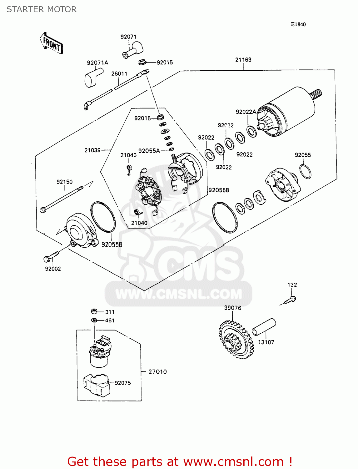 STARTER MOTOR ZX1100C2 ZZR1100 1991 EUROPE UK FR FG GR IT NR SD SP ST