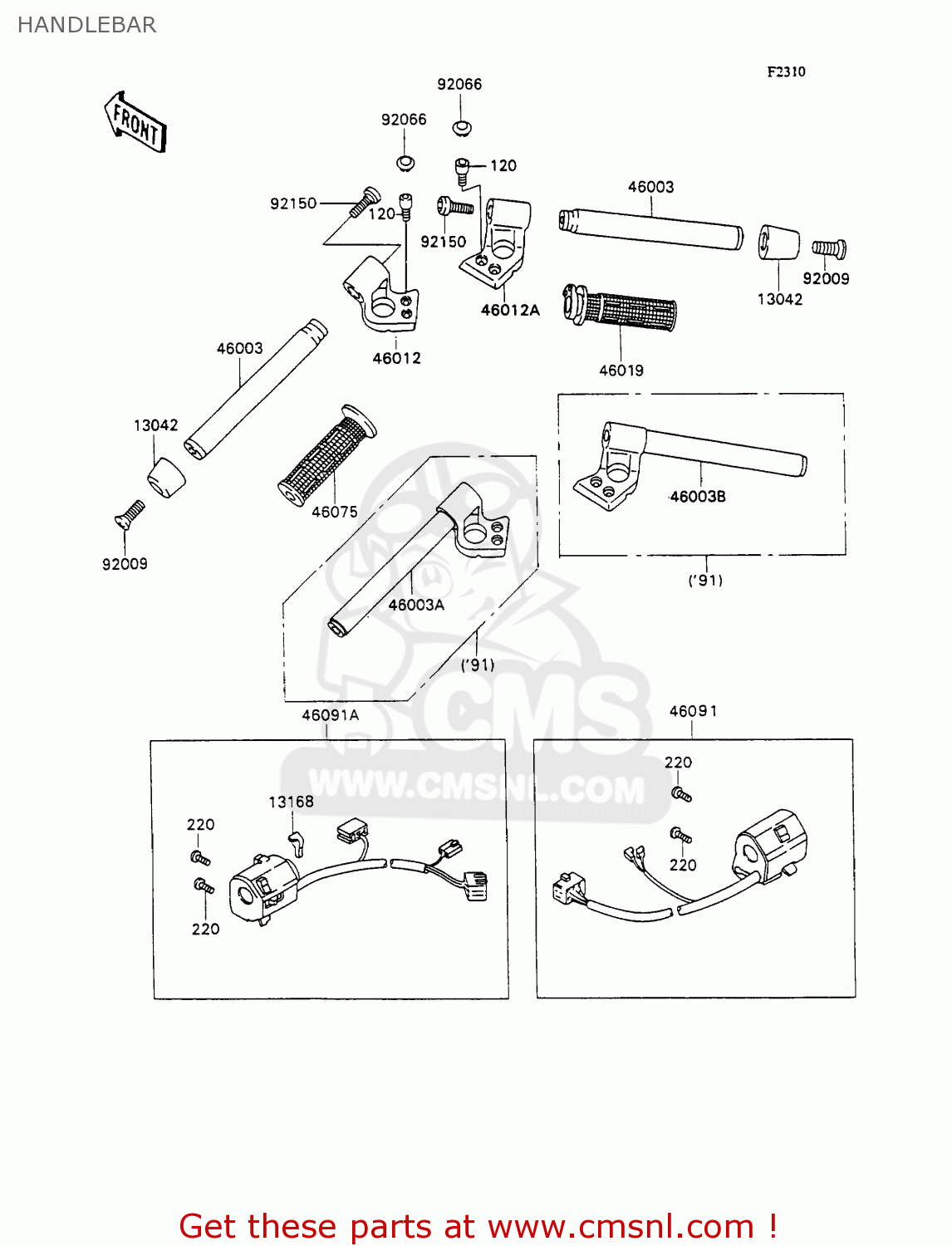 HANDLEBAR ZX1100C2 ZZR1100 1991 EUROPE UK FR FG GR IT NR SD SP ST