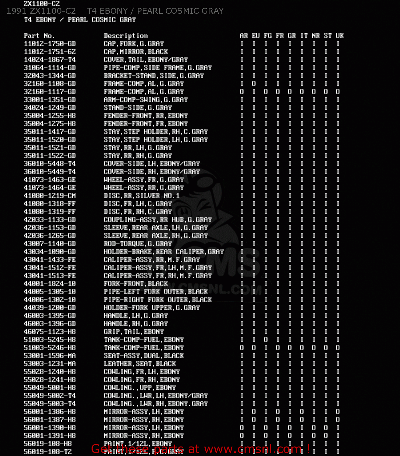 1991 ZX1100-C2    T4 EBONY / PEARL COSMIC GRAY ZX1100C2A ZZR1100 1991 UNITED KINGDOM FG