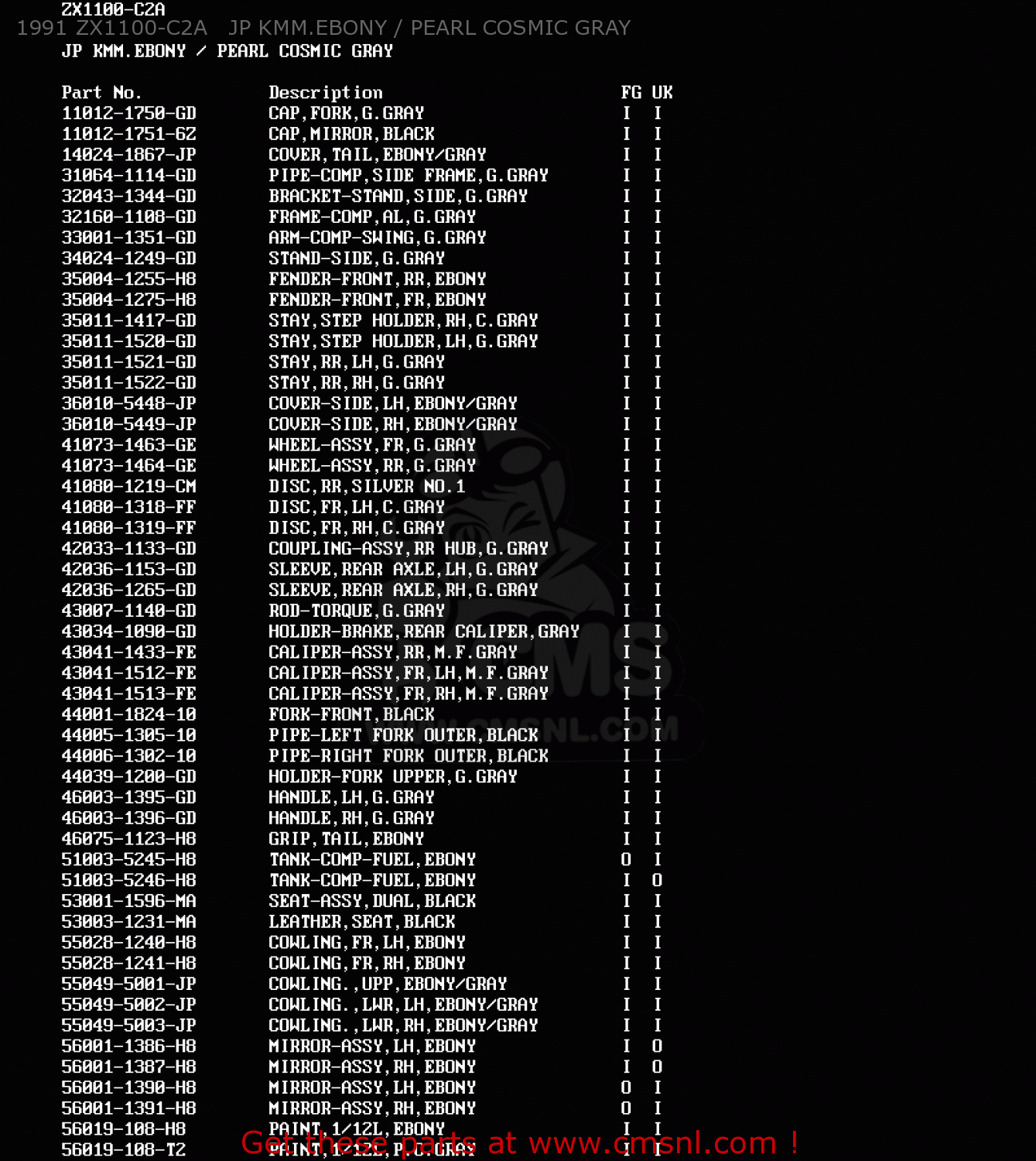 1991 ZX1100-C2A   JP KMM.EBONY / PEARL COSMIC GRAY ZX1100C2A ZZR1100 1991 UNITED KINGDOM FG