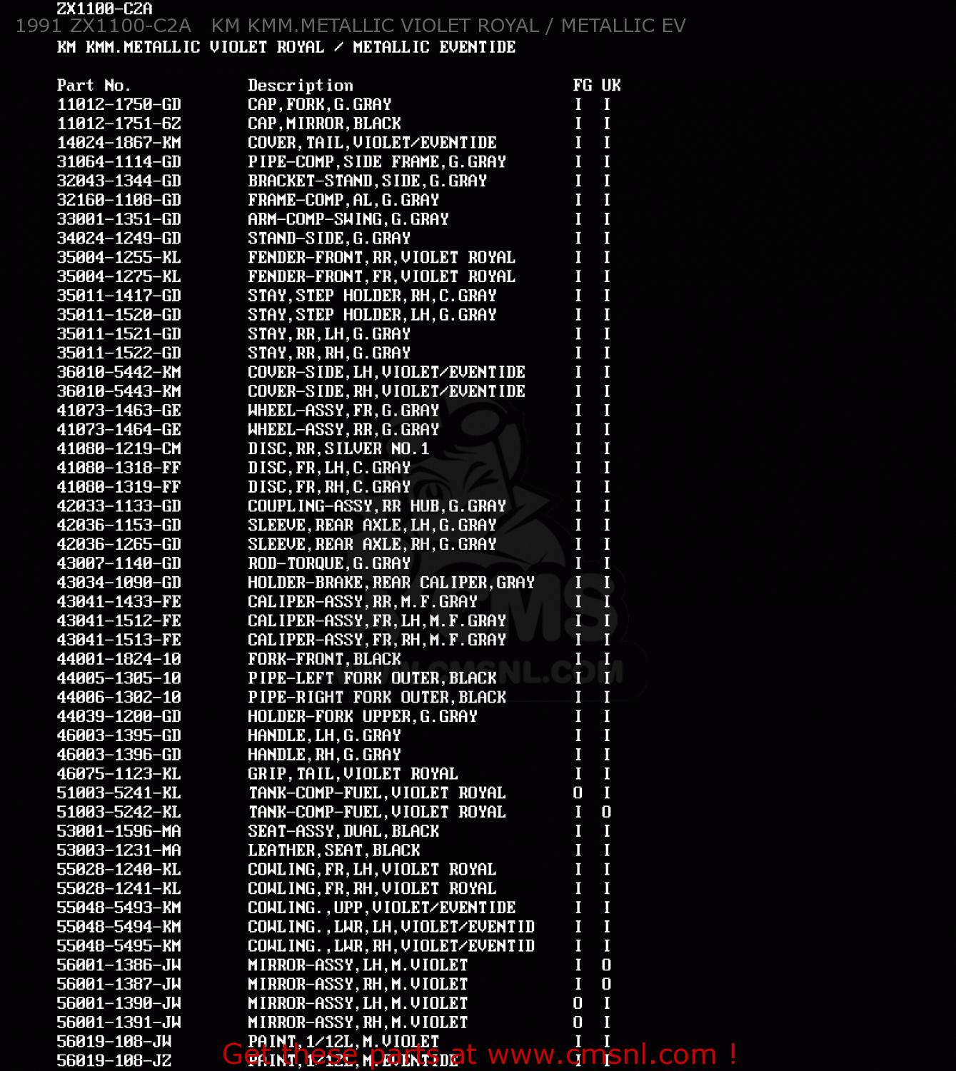 1991 ZX1100-C2A   KM KMM.METALLIC VIOLET ROYAL / METALLIC EV ZX1100C2A ZZR1100 1991 UNITED KINGDOM FG