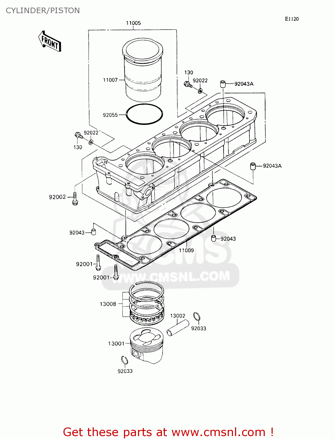 CYLINDER/PISTON ZX1100C3 ZZR1100 1992 EUROPE UK FR AR FG GR IT NR SD SP ST