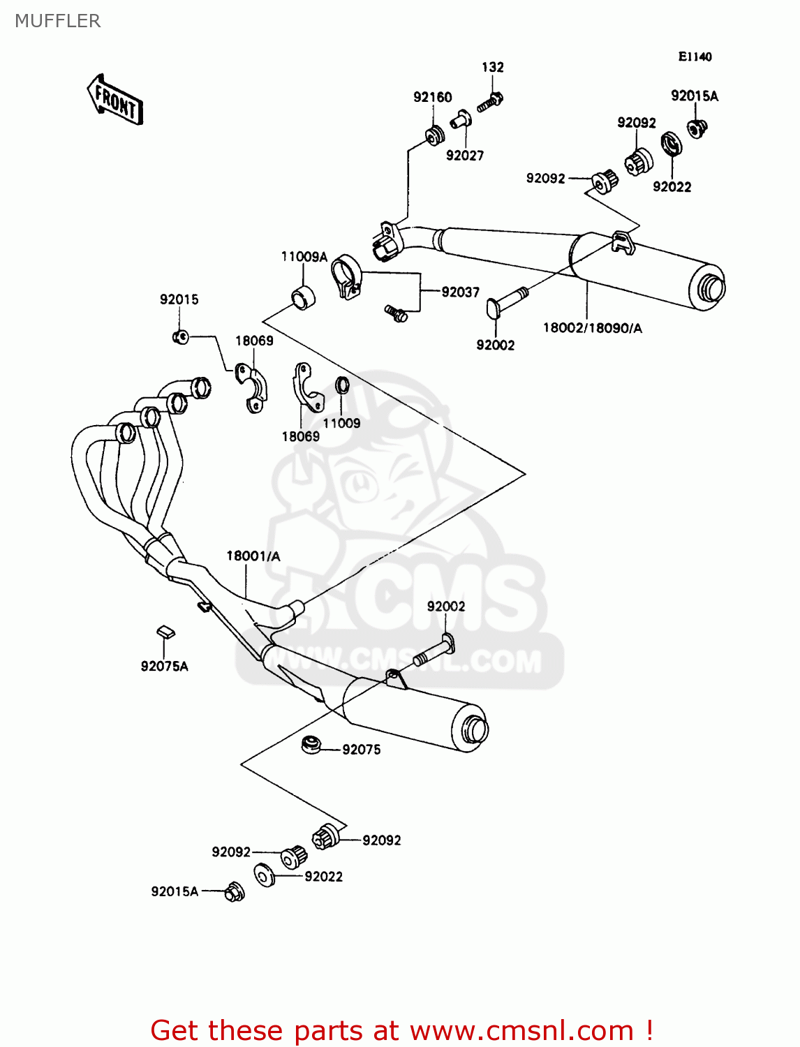 MUFFLER ZX1100C3 ZZR1100 1992 EUROPE UK FR AR FG GR IT NR SD SP ST