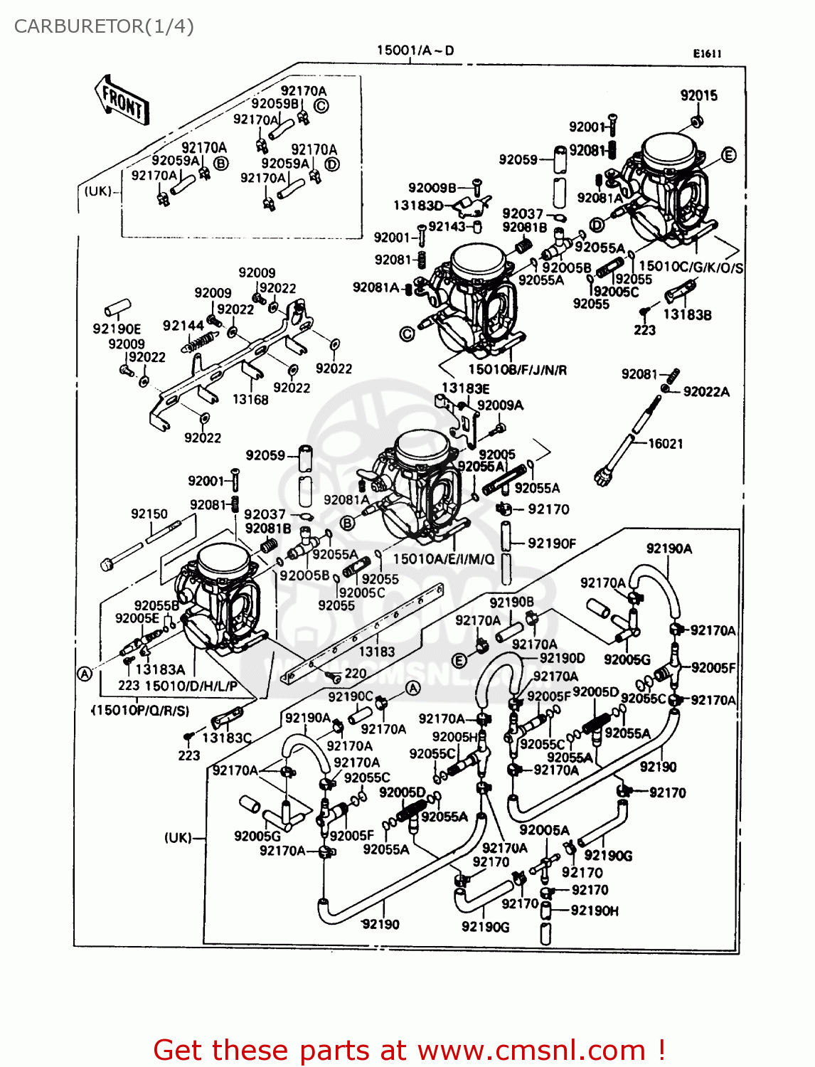 CARBURETOR(1/4) ZX1100C3 ZZR1100 1992 EUROPE UK FR AR FG GR IT NR SD SP ST
