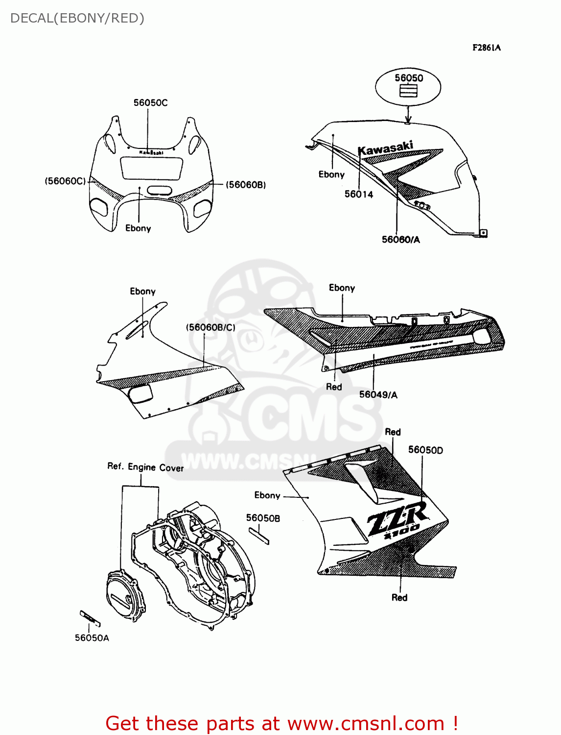 DECAL(EBONY/RED) ZX1100C3 ZZR1100 1992 EUROPE UK FR AR FG GR IT NR SD SP ST