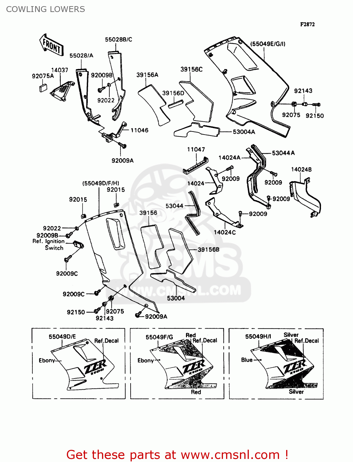 COWLING LOWERS ZX1100C3 ZZR1100 1992 EUROPE UK FR AR FG GR IT NR SD SP ST