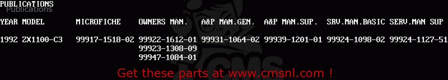 Publications ZX1100C3 ZZR1100 1992 EUROPE UK FR AR FG GR IT NR SD SP ST
