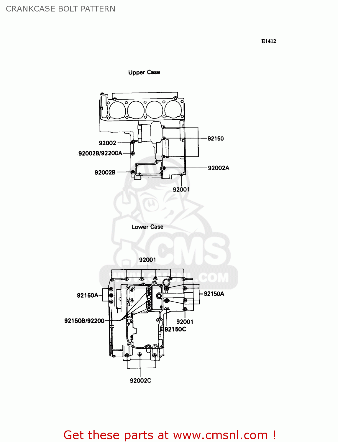 CRANKCASE BOLT PATTERN ZX1100C4 ZX11 1993 USA CALIFORNIA CANADA