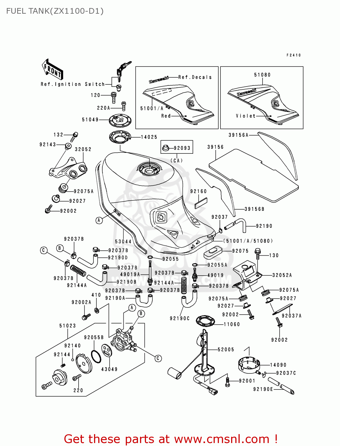 FUEL TANK(ZX1100-D1) ZX1100D1 NINJAZX11 1993 USA CALIFORNIA CANADA