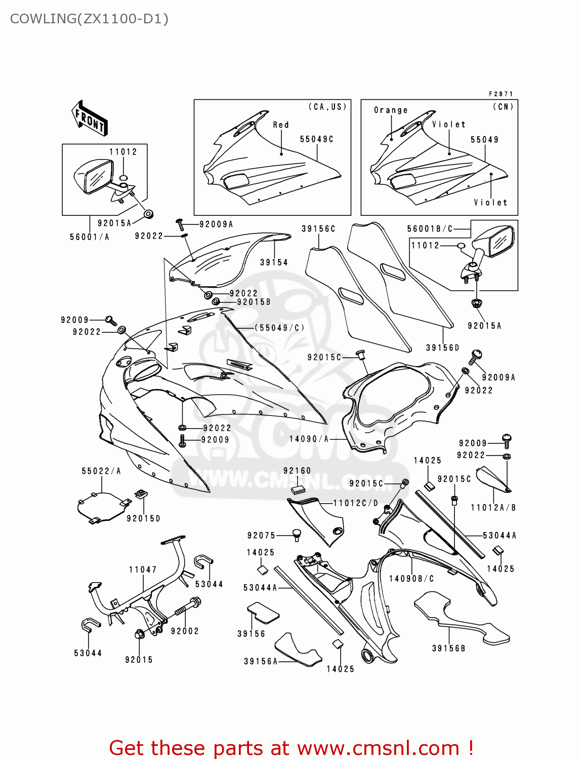 COWLING(ZX1100-D1) ZX1100D1 NINJAZX11 1993 USA CALIFORNIA CANADA