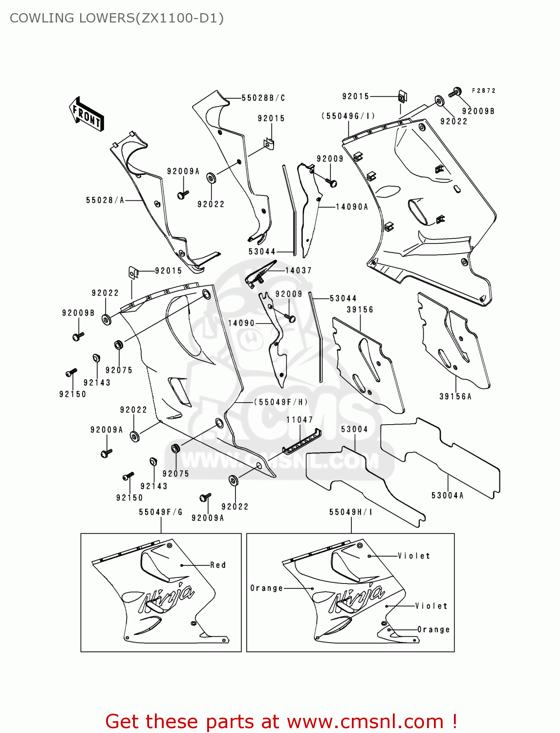 COWLING LOWERS(ZX1100-D1) ZX1100D1 NINJAZX11 1993 USA CALIFORNIA CANADA