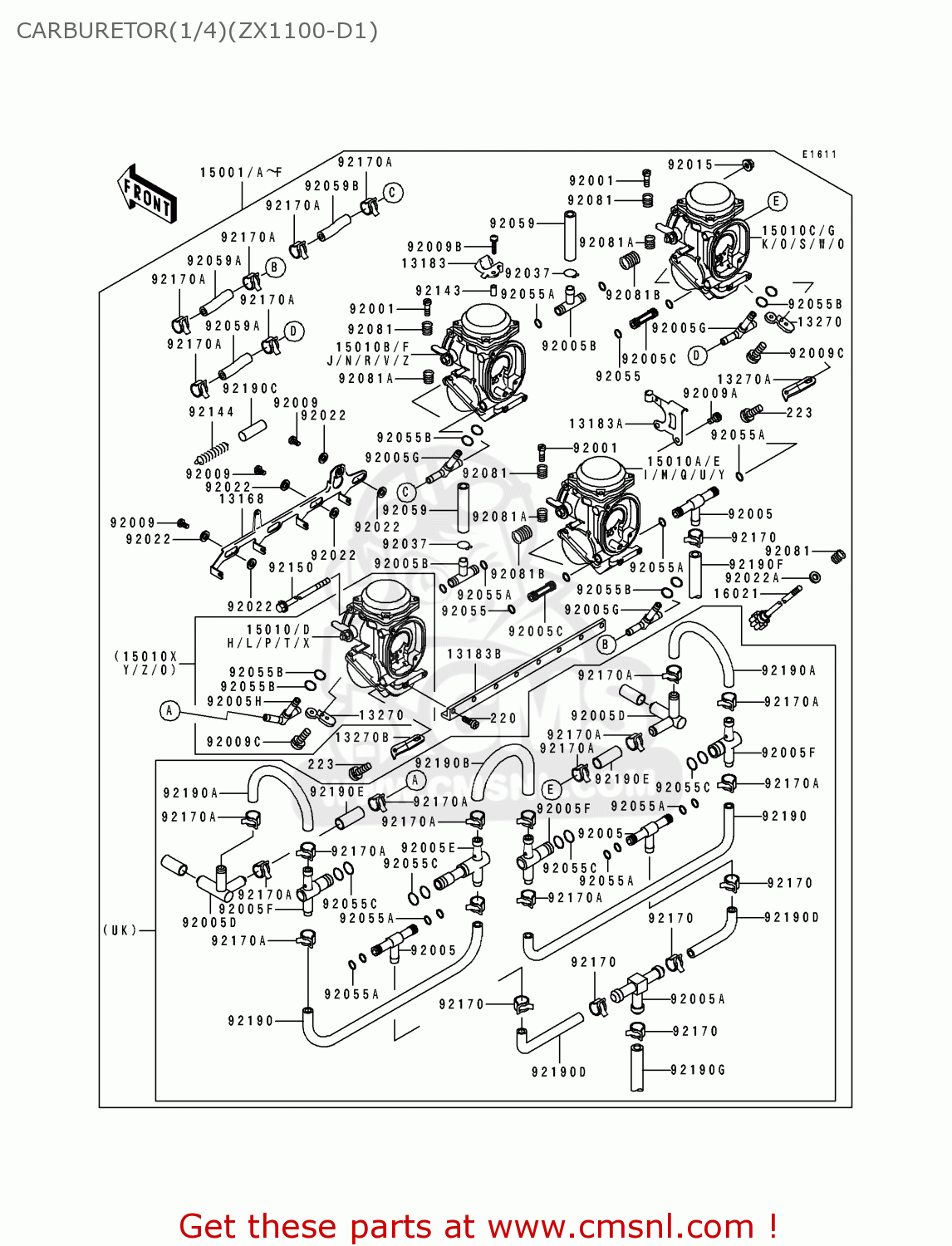 CARBURETOR(1/4)(ZX1100-D1) ZX1100D1 ZZR1100 1993 EUROPE UK FR NL AR FG GR IT NR SD SP ST