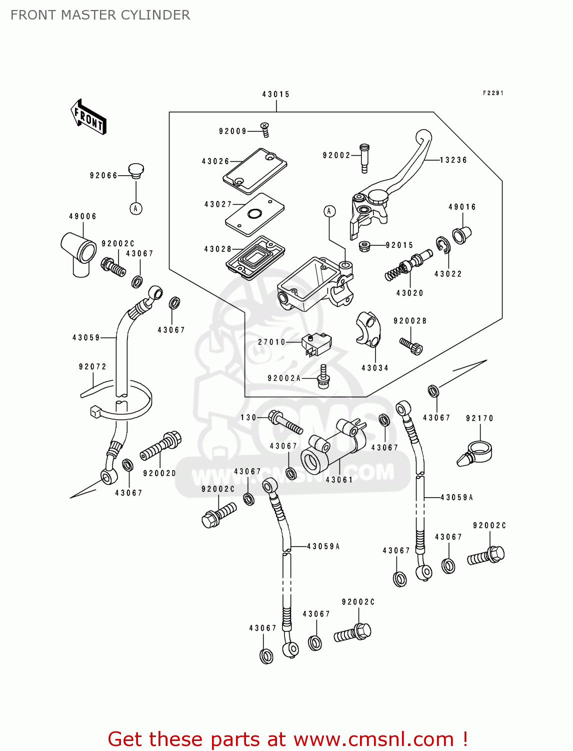 FRONT MASTER CYLINDER ZX1100D1 ZZR1100 1993 EUROPE UK FR NL AR FG GR IT NR SD SP ST