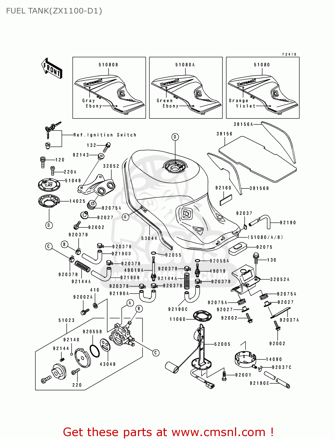 FUEL TANK(ZX1100-D1) ZX1100D1 ZZR1100 1993 EUROPE UK FR NL AR FG GR IT NR SD SP ST
