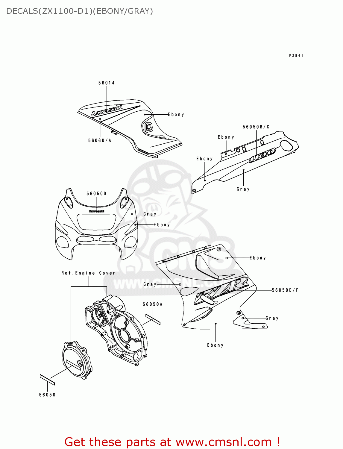DECALS(ZX1100-D1)(EBONY/GRAY) ZX1100D1 ZZR1100 1993 EUROPE UK FR NL AR FG GR IT NR SD SP ST