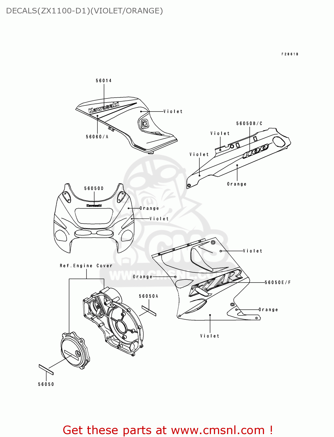 DECALS(ZX1100-D1)(VIOLET/ORANGE) ZX1100D1 ZZR1100 1993 EUROPE UK FR NL AR FG GR IT NR SD SP ST