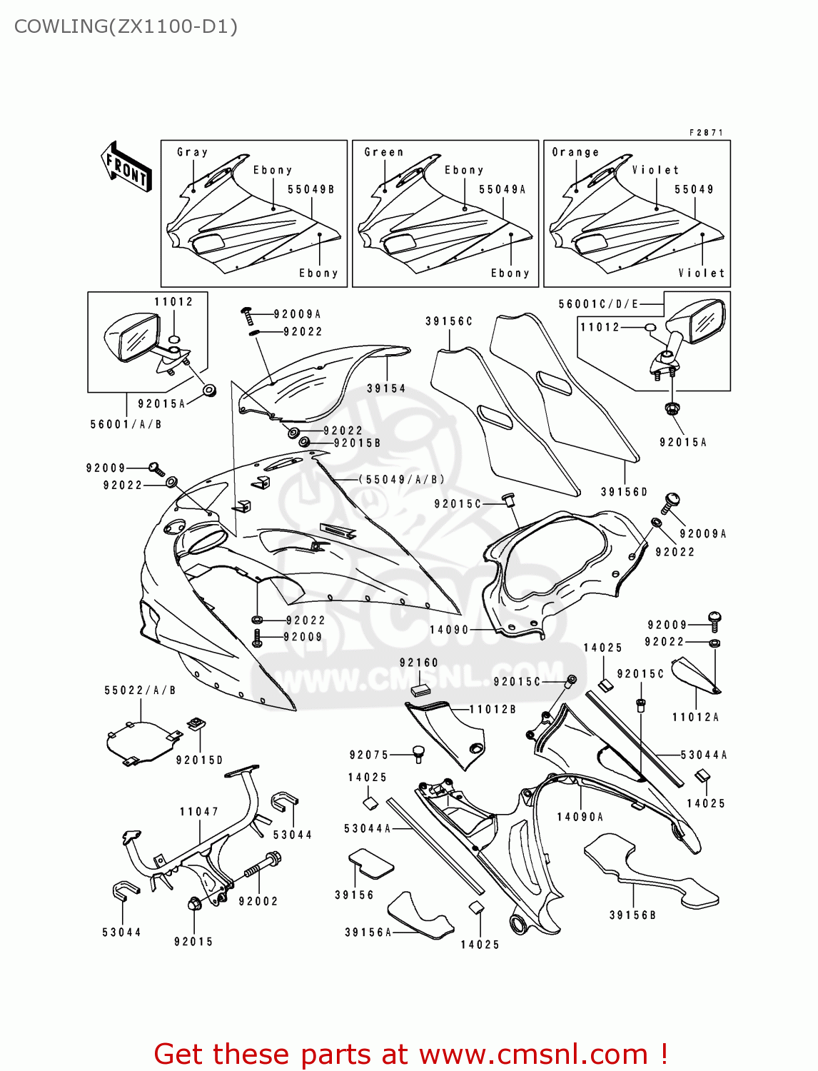 COWLING(ZX1100-D1) ZX1100D1 ZZR1100 1993 EUROPE UK FR NL AR FG GR IT NR SD SP ST