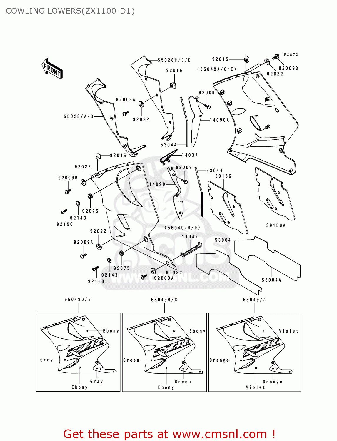 COWLING LOWERS(ZX1100-D1) ZX1100D1 ZZR1100 1993 EUROPE UK FR NL AR FG GR IT NR SD SP ST