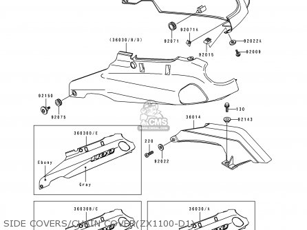 SIDE COVERS/CHAIN COVER(ZX1100-D1) - ZX1100D1 ZZR1100 1993 EUROPE UK FR NL AR FG GR IT NR SD SP ST