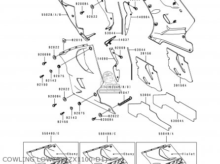 COWLING LOWERS(ZX1100-D1) - ZX1100D1 ZZR1100 1993 EUROPE UK FR NL AR FG GR IT NR SD SP ST