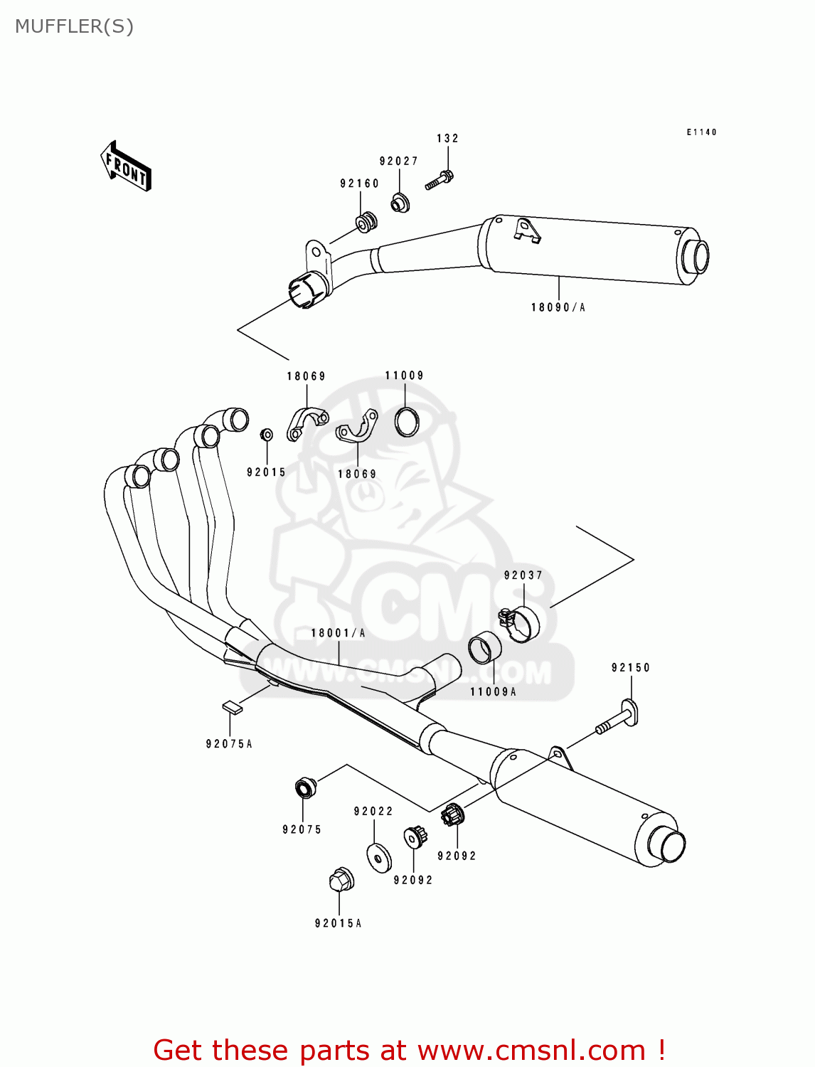 MUFFLER(S) ZX1100D2 ZZR1100 1994 EUROPE UK FR NL AR FG GR IT NR SD SP ST