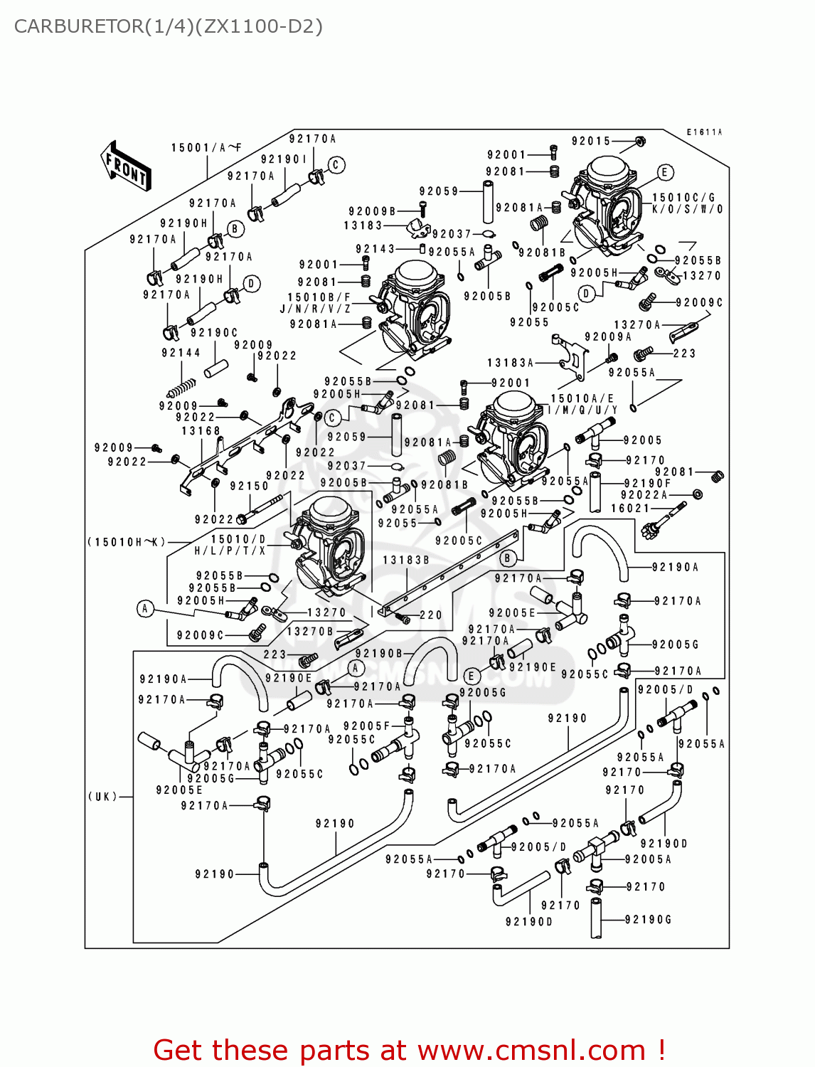 CARBURETOR(1/4)(ZX1100-D2) ZX1100D2 ZZR1100 1994 EUROPE UK FR NL AR FG GR IT NR SD SP ST