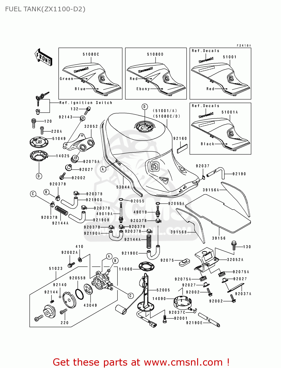 FUEL TANK(ZX1100-D2) ZX1100D2 ZZR1100 1994 EUROPE UK FR NL AR FG GR IT NR SD SP ST