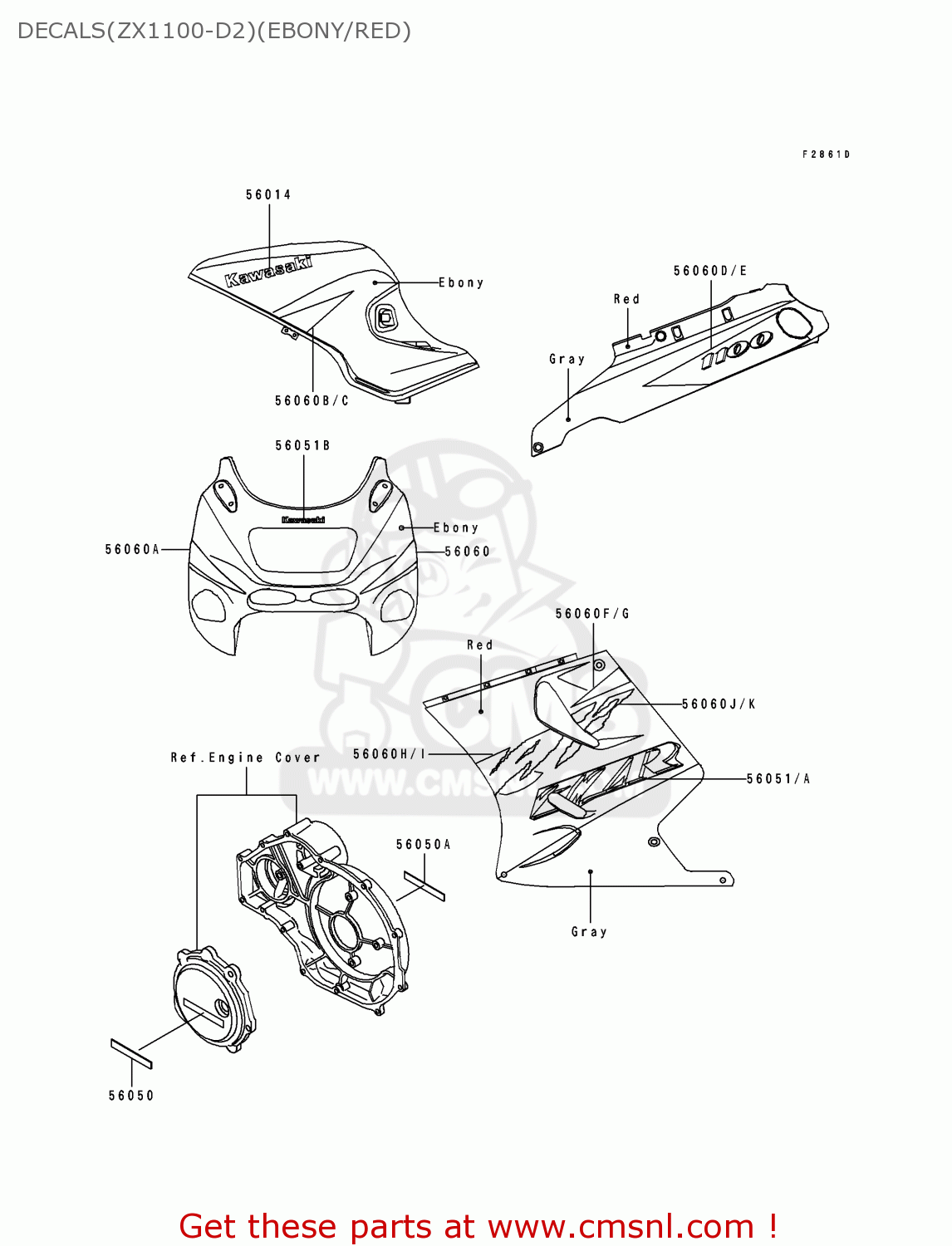 DECALS(ZX1100-D2)(EBONY/RED) ZX1100D2 ZZR1100 1994 EUROPE UK FR NL AR FG GR IT NR SD SP ST