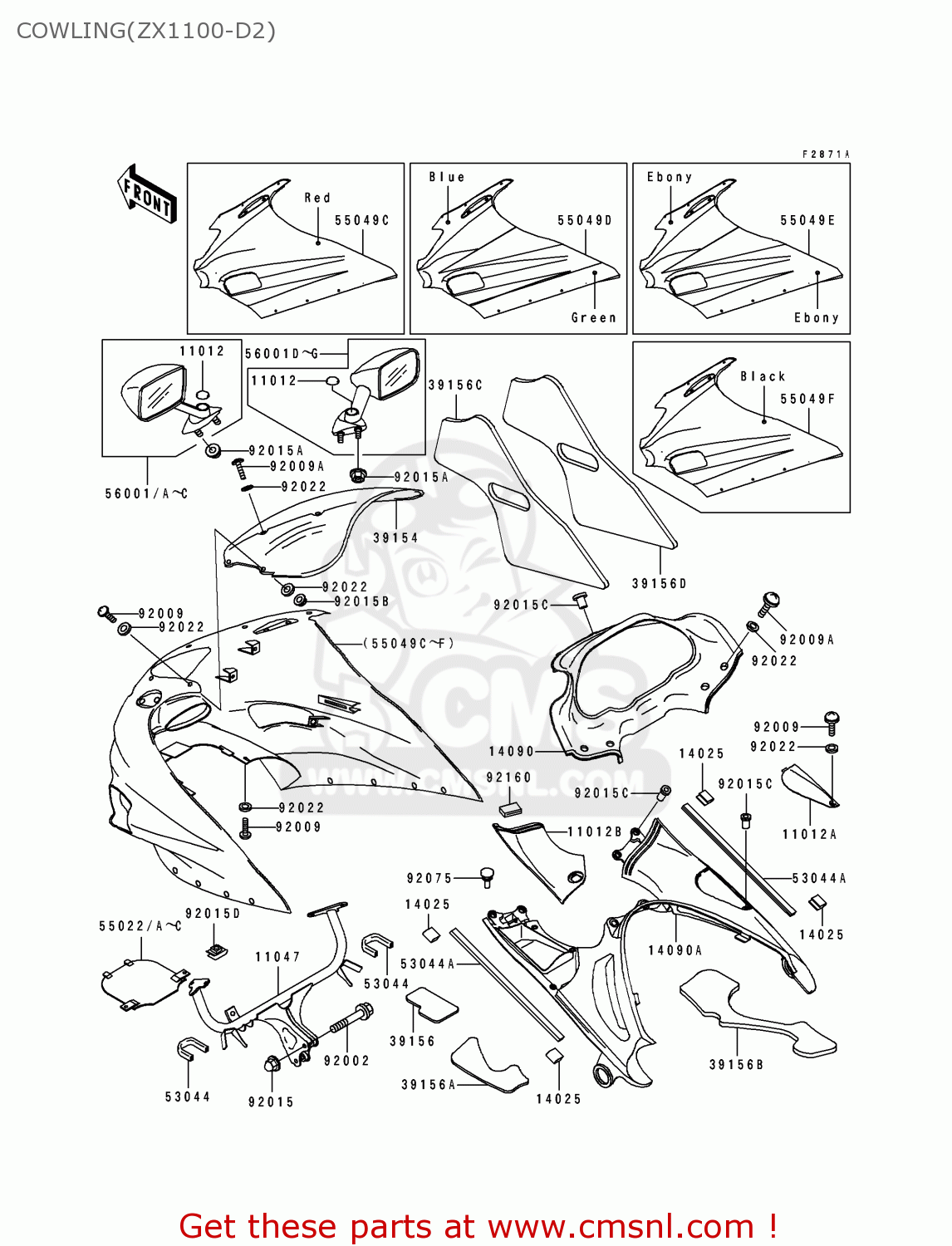 COWLING(ZX1100-D2) ZX1100D2 ZZR1100 1994 EUROPE UK FR NL AR FG GR IT NR SD SP ST