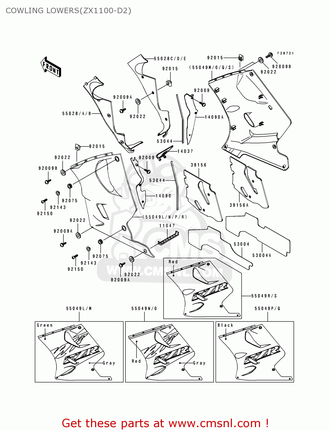COWLING LOWERS(ZX1100-D2) ZX1100D2 ZZR1100 1994 EUROPE UK FR NL AR FG GR IT NR SD SP ST