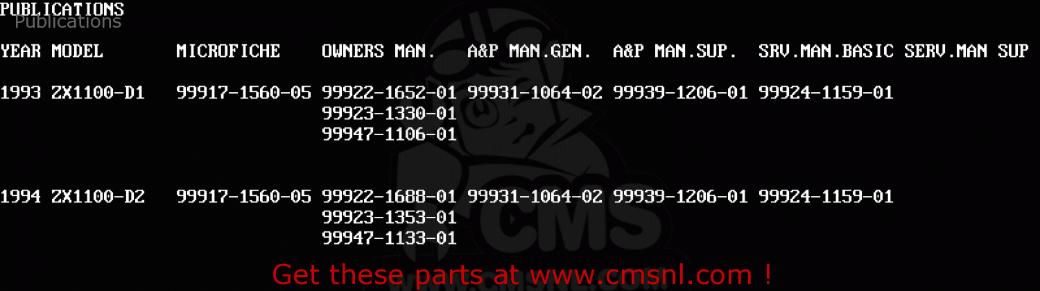 Publications ZX1100D2 ZZR1100 1994 EUROPE UK FR NL AR FG GR IT NR SD SP ST