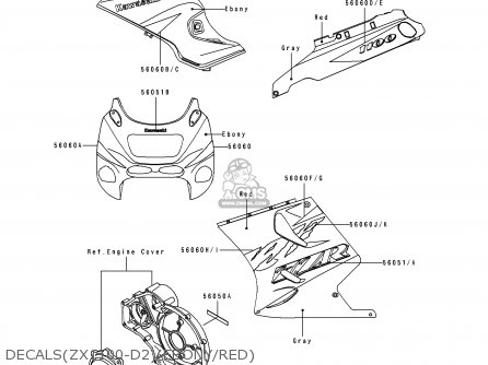 DECALS(ZX1100-D2)(EBONY/RED) - ZX1100D2 ZZR1100 1994 EUROPE UK FR NL AR FG GR IT NR SD SP ST