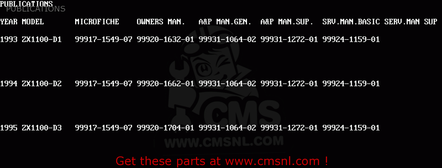 PUBLICATIONS ZX1100D3 NINJAZX11 1995 USA CALIFORNIA CANADA