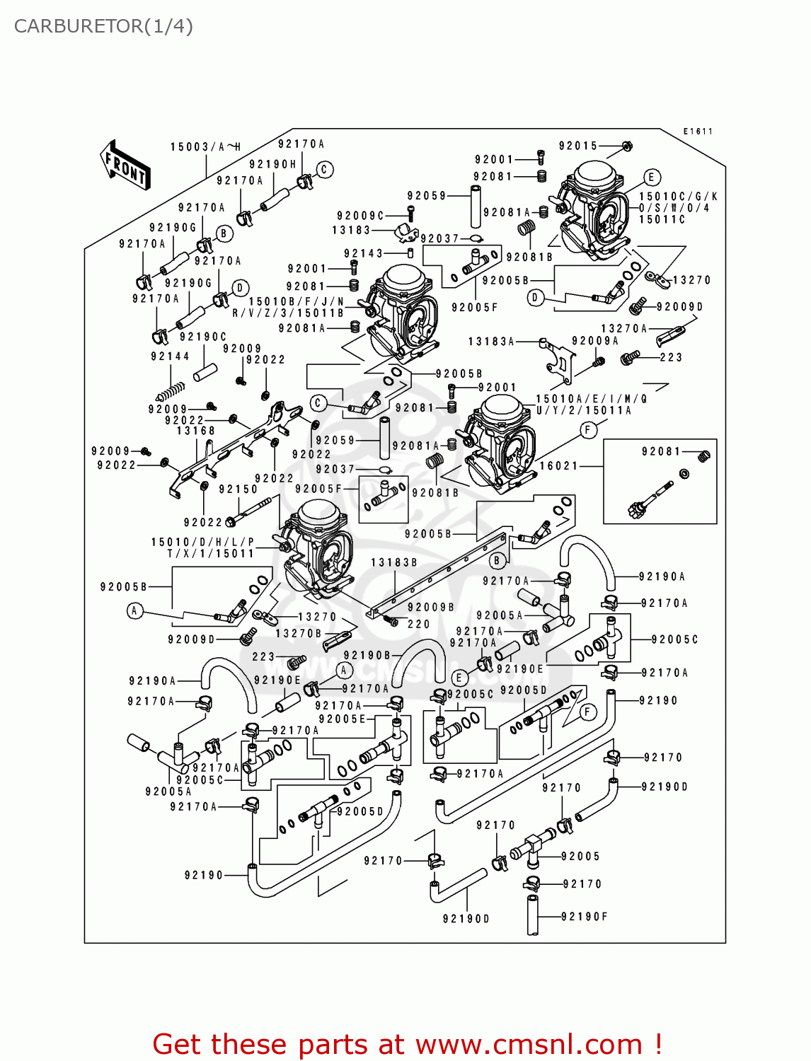 CARBURETOR(1/4) ZX1100D3 ZZR1100 1995 EUROPE UK FR NL AR FG GR IT NR SD SP ST