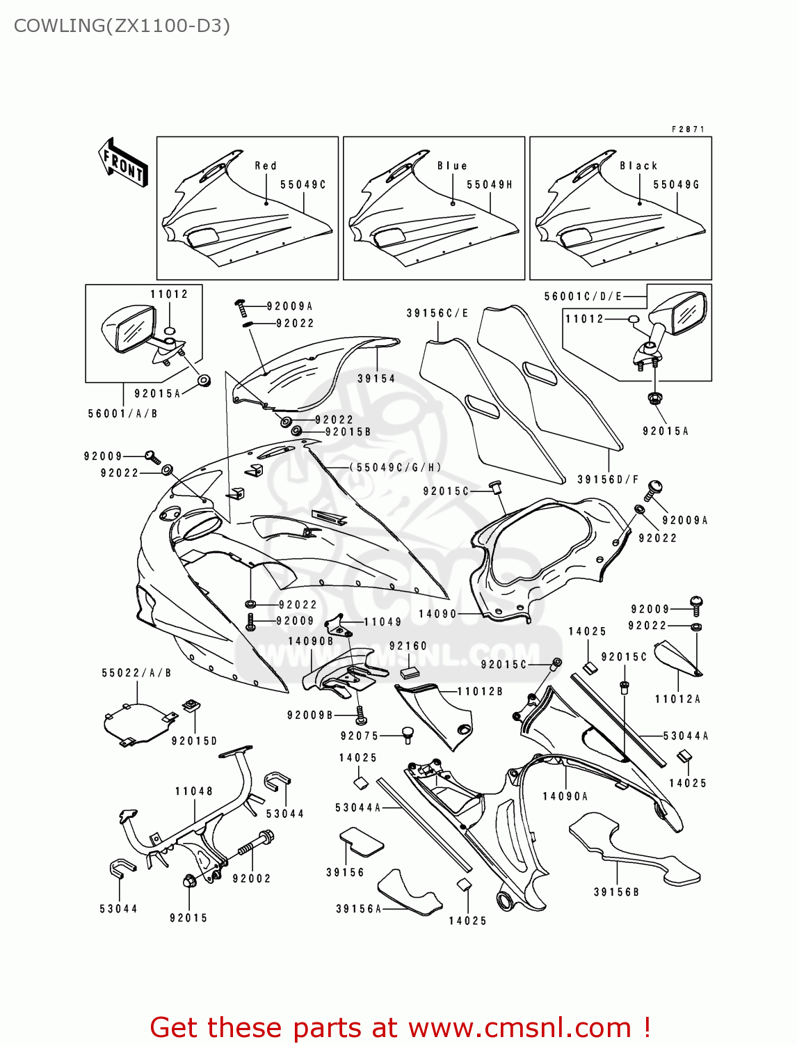 COWLING(ZX1100-D3) ZX1100D3 ZZR1100 1995 EUROPE UK FR NL AR FG GR IT NR SD SP ST