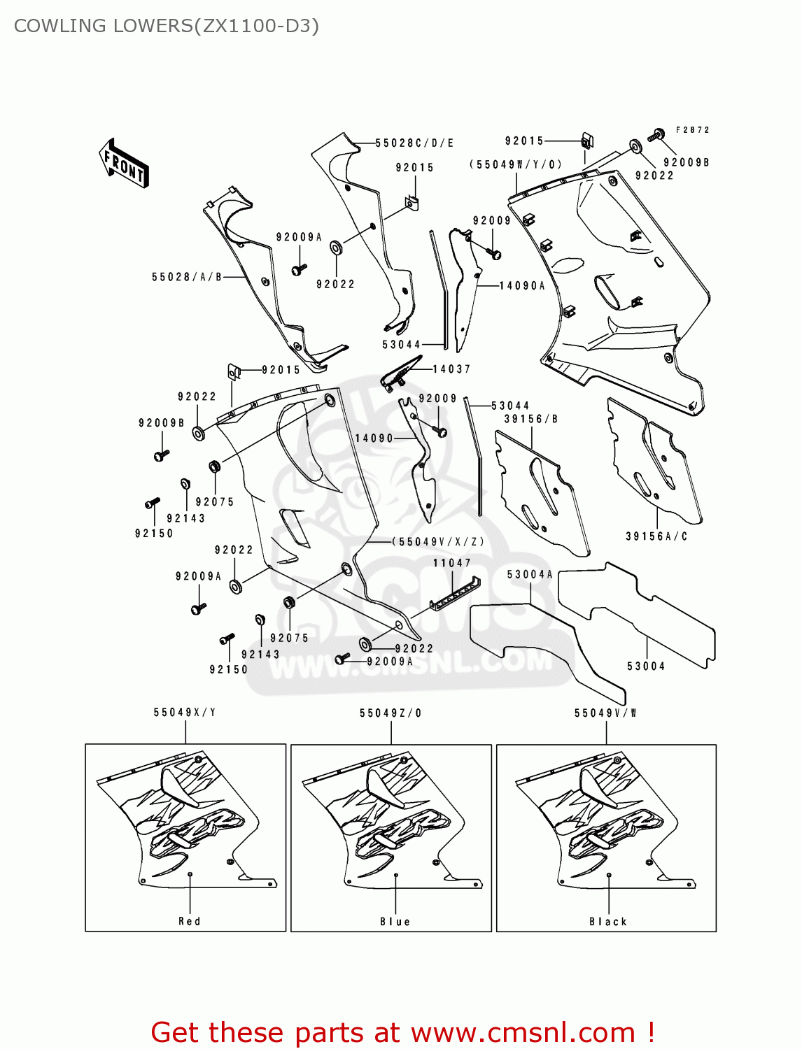COWLING LOWERS(ZX1100-D3) ZX1100D3 ZZR1100 1995 EUROPE UK FR NL AR FG GR IT NR SD SP ST