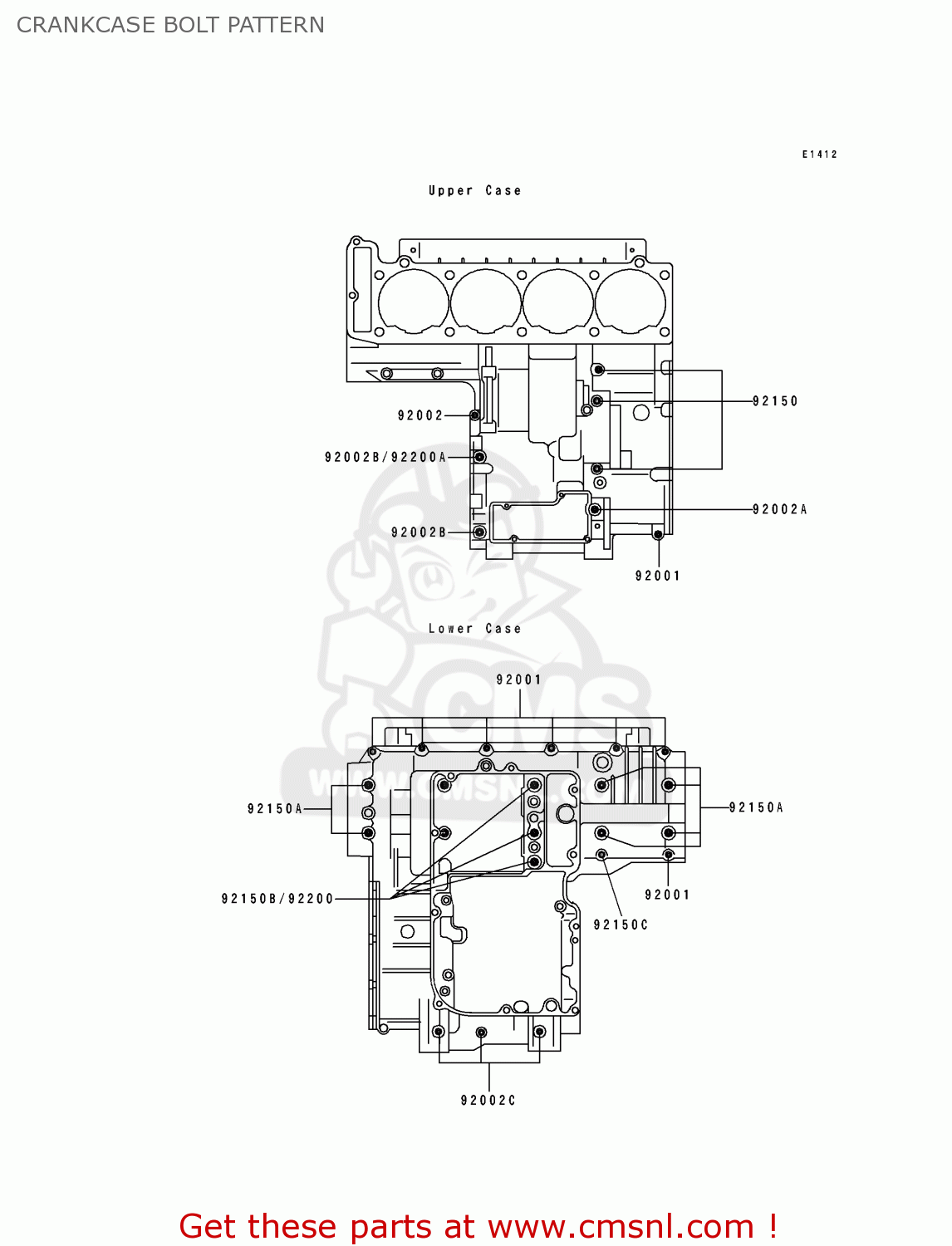 CRANKCASE BOLT PATTERN ZX1100D4 ZZR1100 1996 EUROPE UK FR NL AR FG GR IT NR SD SP ST