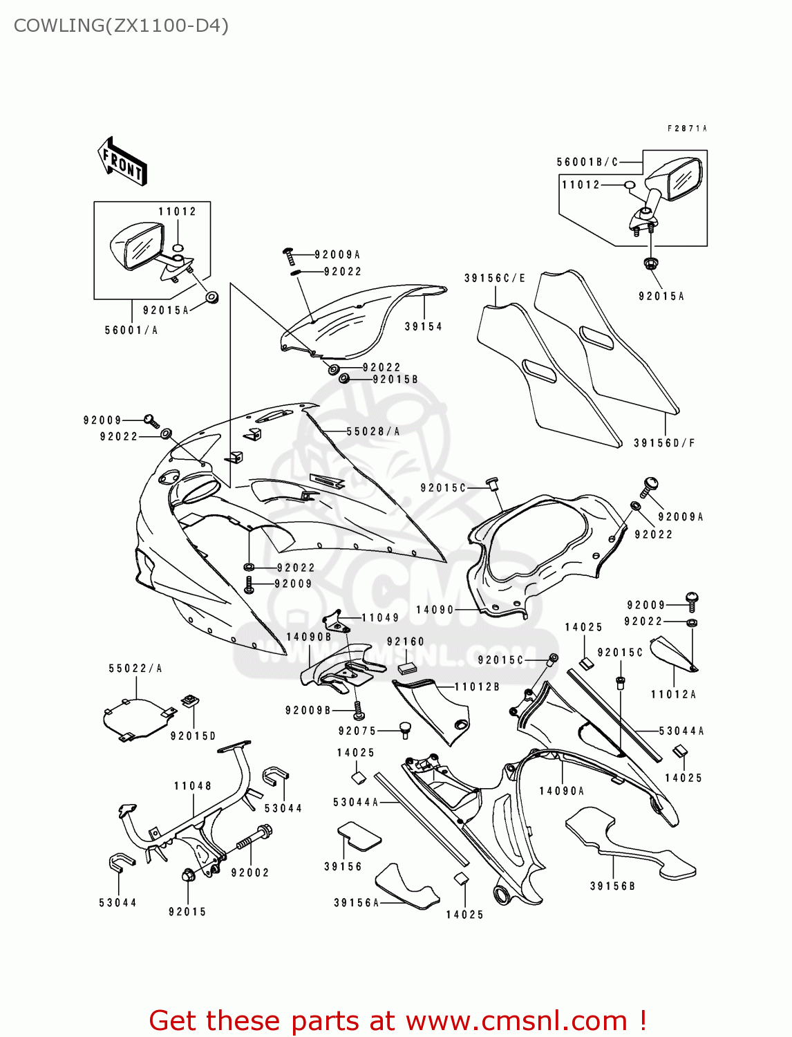 COWLING(ZX1100-D4) ZX1100D4 ZZR1100 1996 EUROPE UK FR NL AR FG GR IT NR SD SP ST