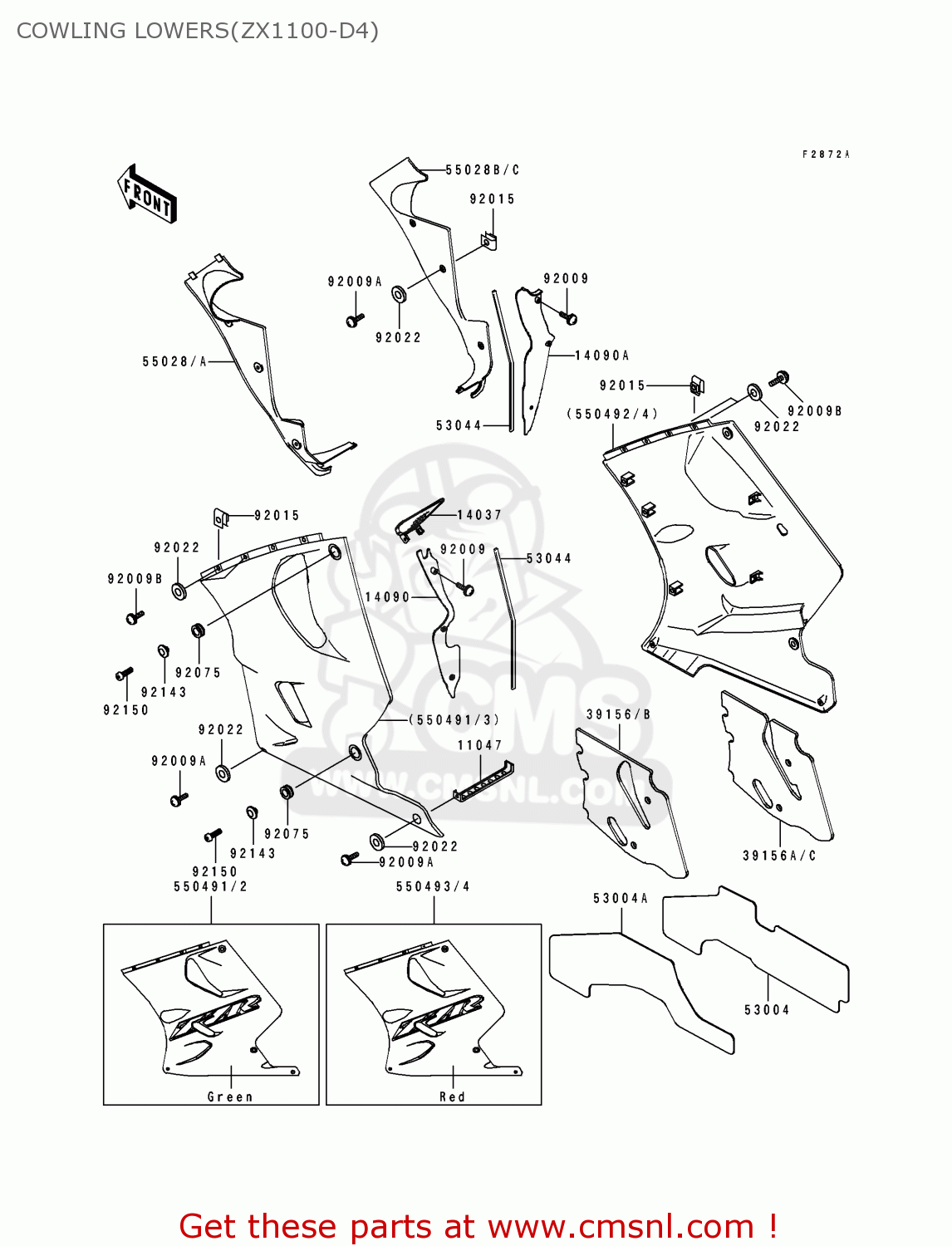 COWLING LOWERS(ZX1100-D4) ZX1100D4 ZZR1100 1996 EUROPE UK FR NL AR FG GR IT NR SD SP ST