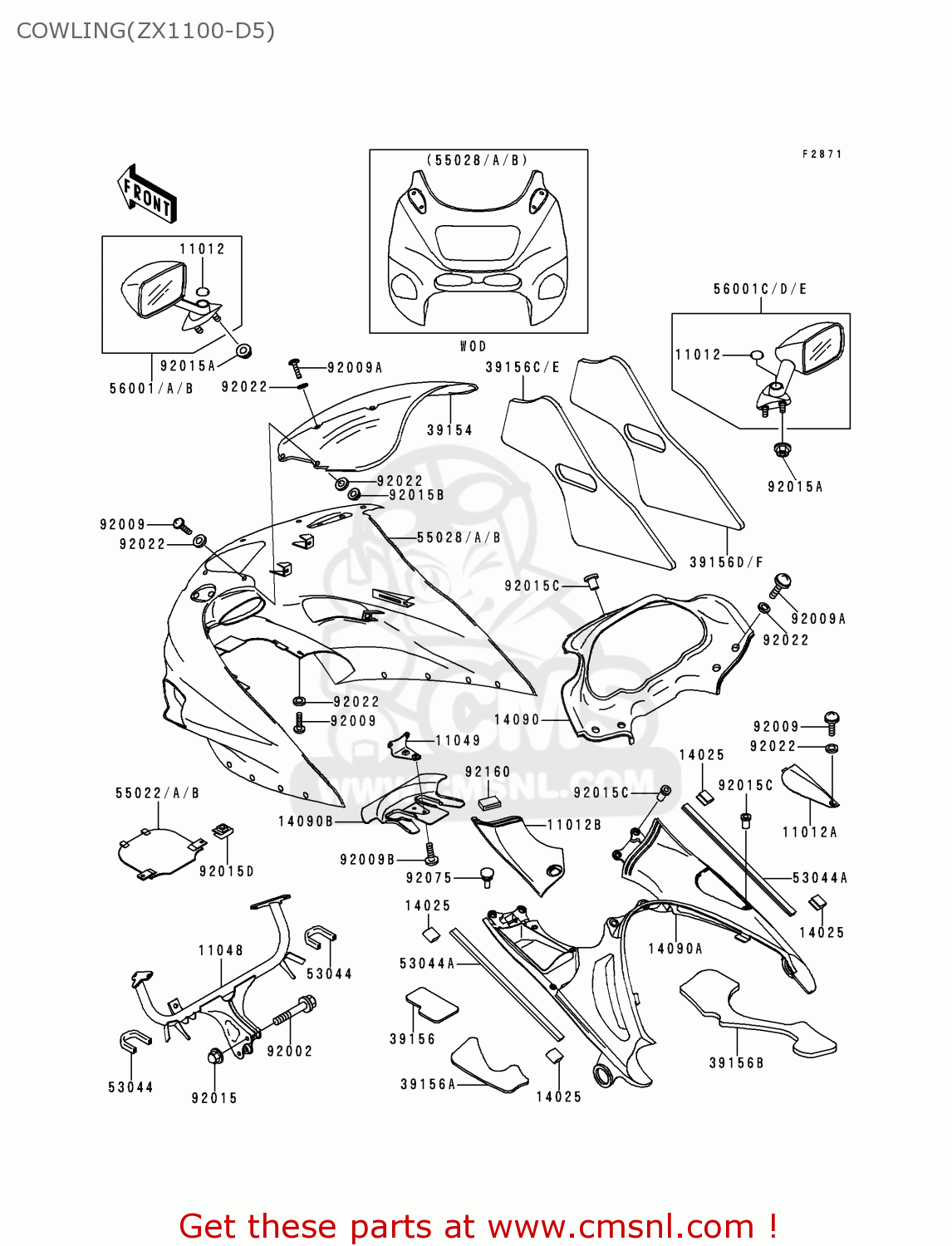 COWLING(ZX1100-D5) ZX1100D5 ZZR1100 1997 EUROPE UK FR NL AR FG GR IT NR SD SP ST