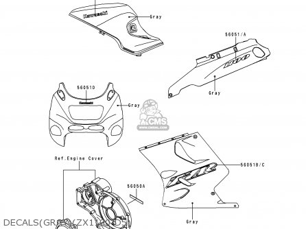 DECALS(GRAY)(ZX1100-D5) - ZX1100D5 ZZR1100 1997 EUROPE UK FR NL AR FG GR IT NR SD SP ST