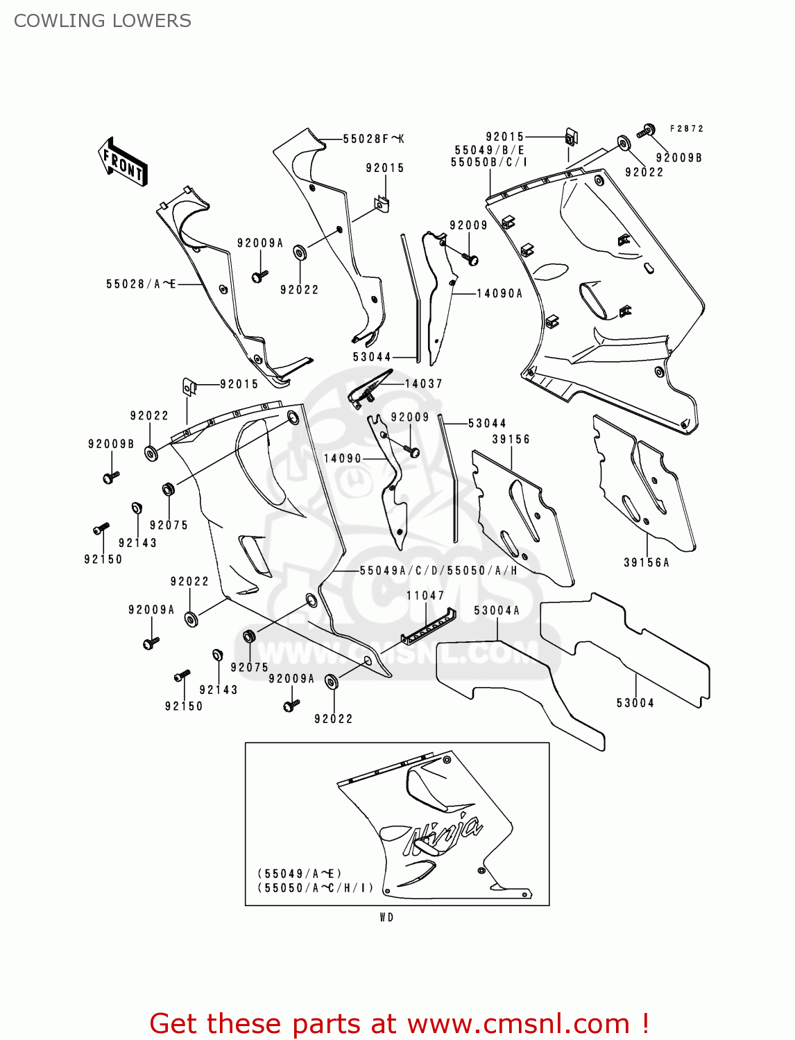 COWLING LOWERS ZX1100D6 NINJAZX11 1998 USA CALIFORNIA CANADA